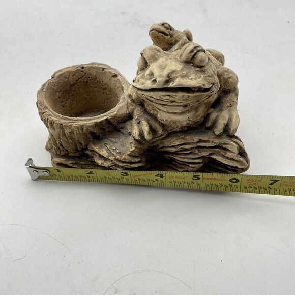 Vtg Pompadour Planter Frog w‎ Baby Figurine AF 77 Trinket Dish Faux Wood 4” - Picture 10 of 15